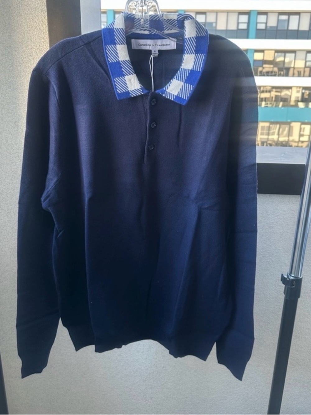 Curations x Ty Mayberry Plaid Collar Polo Sweater Set Navy + Green NWT XL